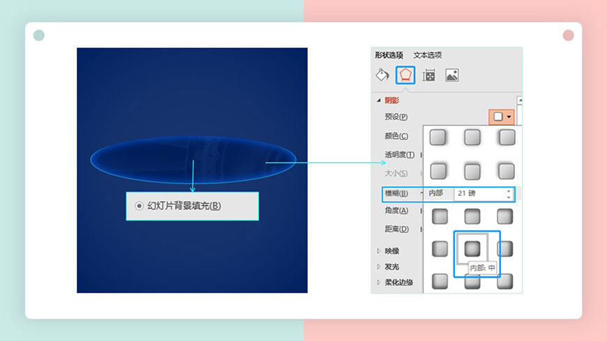 上图中,我使用了图片和蒙版进行了背景填充,然后再对这个椭圆形设置