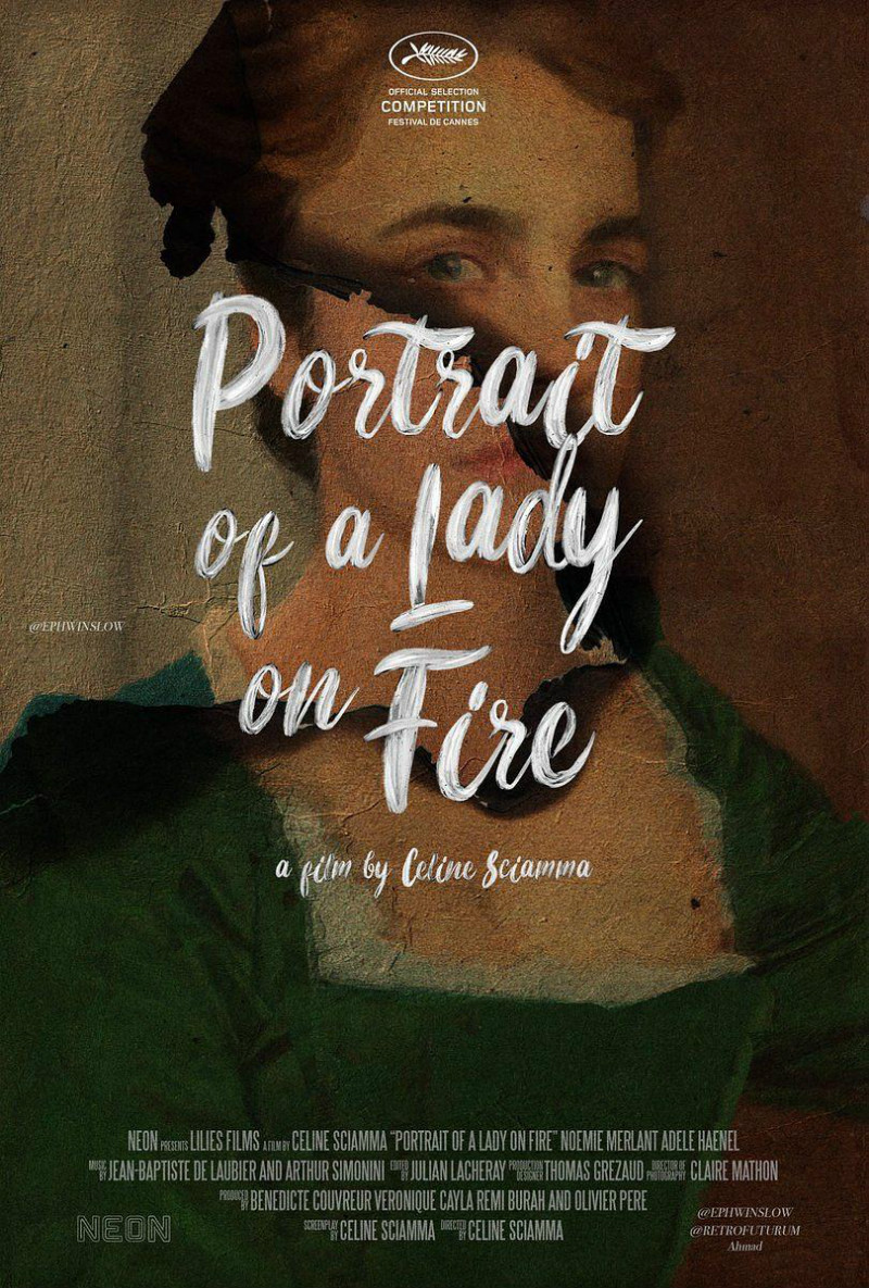 油画质感燃烧女子的肖像电影海报
