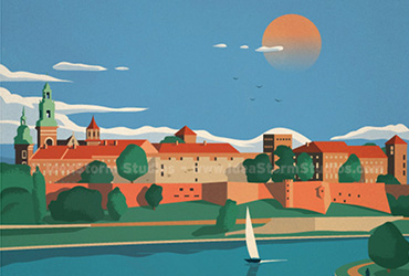 复古风格城市旅游插画海报设计