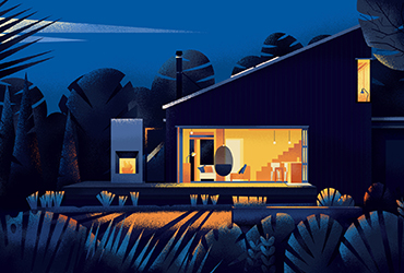 AI+PS教程！教你绘制静谧夜晚下温暖的庭院插画