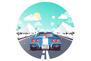 AI教程！教你绘制开往雪山的小车矢量风格场景插画