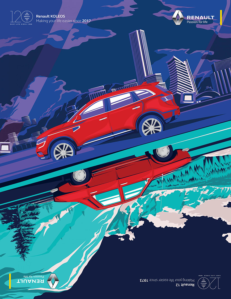 汽车海报也可以这么有趣！雷诺插画海报设计