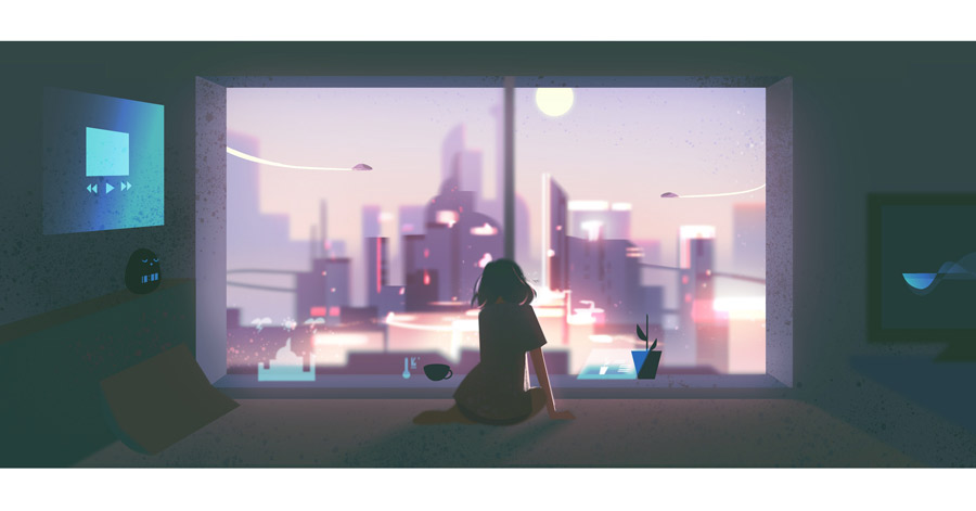 光影质感超棒的场景插画