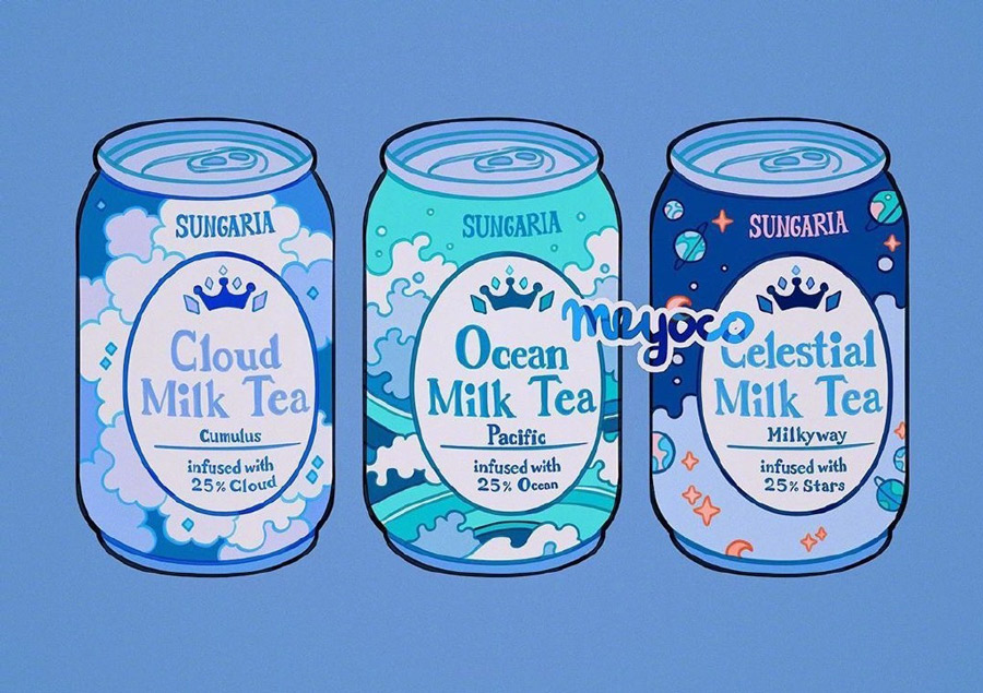 秋天的第一杯奶茶！meyoco 的系列奶茶饮料插画