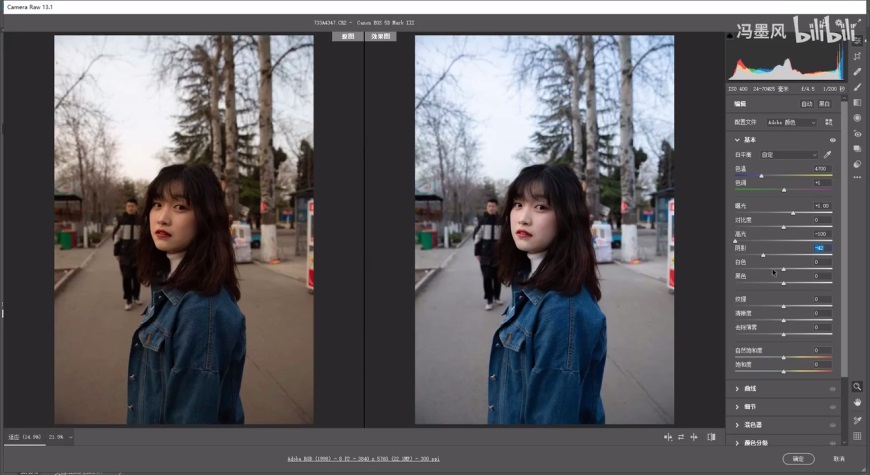 PS修图教程！清新ins风的camera raw人像修图调色思路