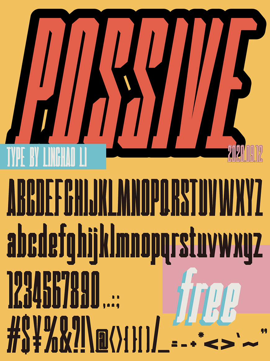 免费字体下载！一款几何切割字形窄长的英文字体—POSSIVE