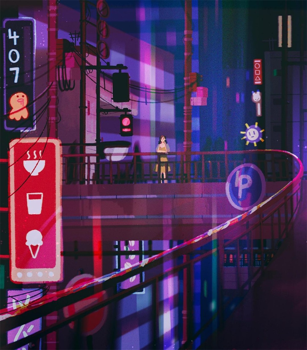 10 张霓虹闪烁着的城市场景插图！