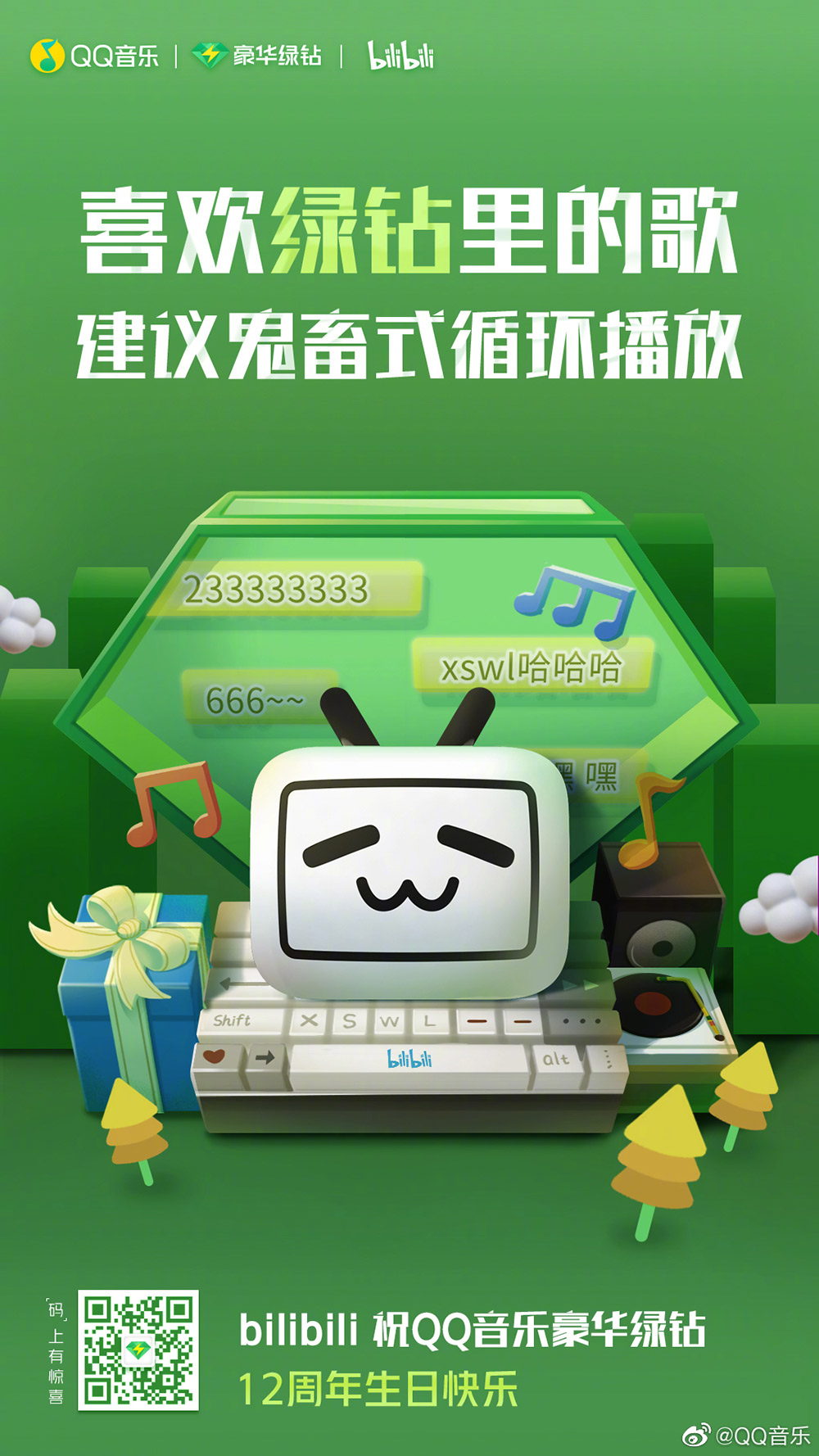 QQ音乐豪华绿钻12周年联合海报!