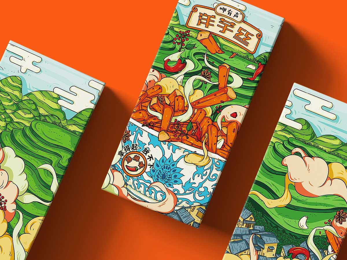 食物插画！零食洋芋丝包装设计