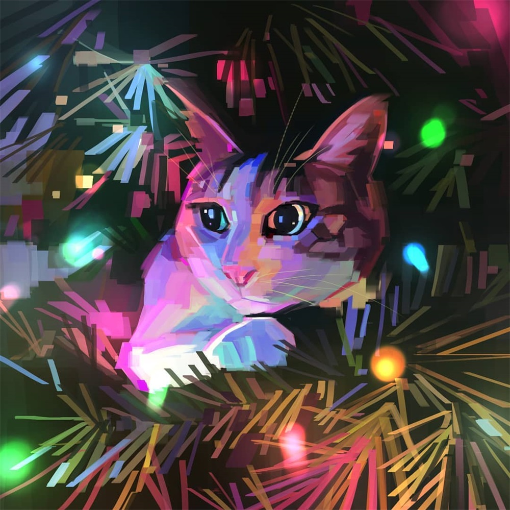 通透！12 张充满光感的糖果色猫咪插画