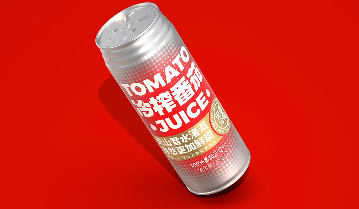 简洁直观！潮流风番茄汁饮品包装设计