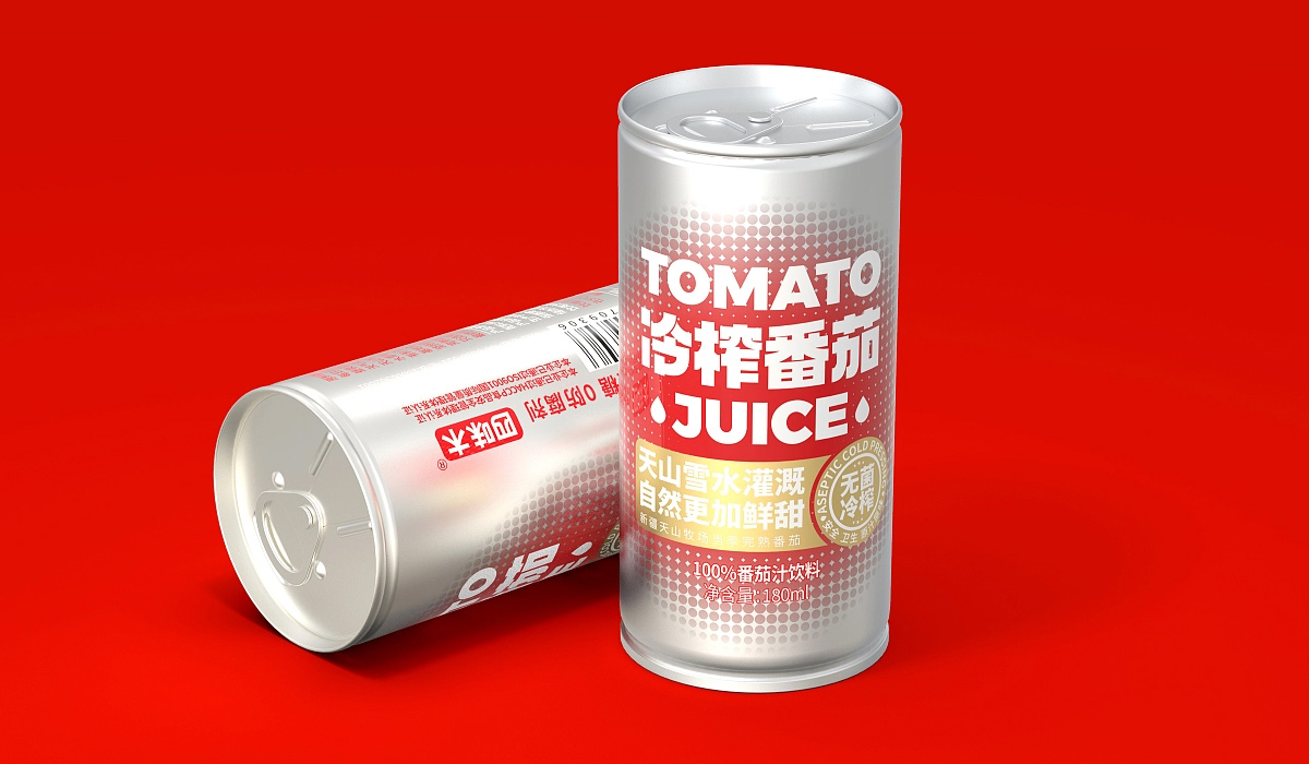 简洁直观！潮流风番茄汁饮品包装设计