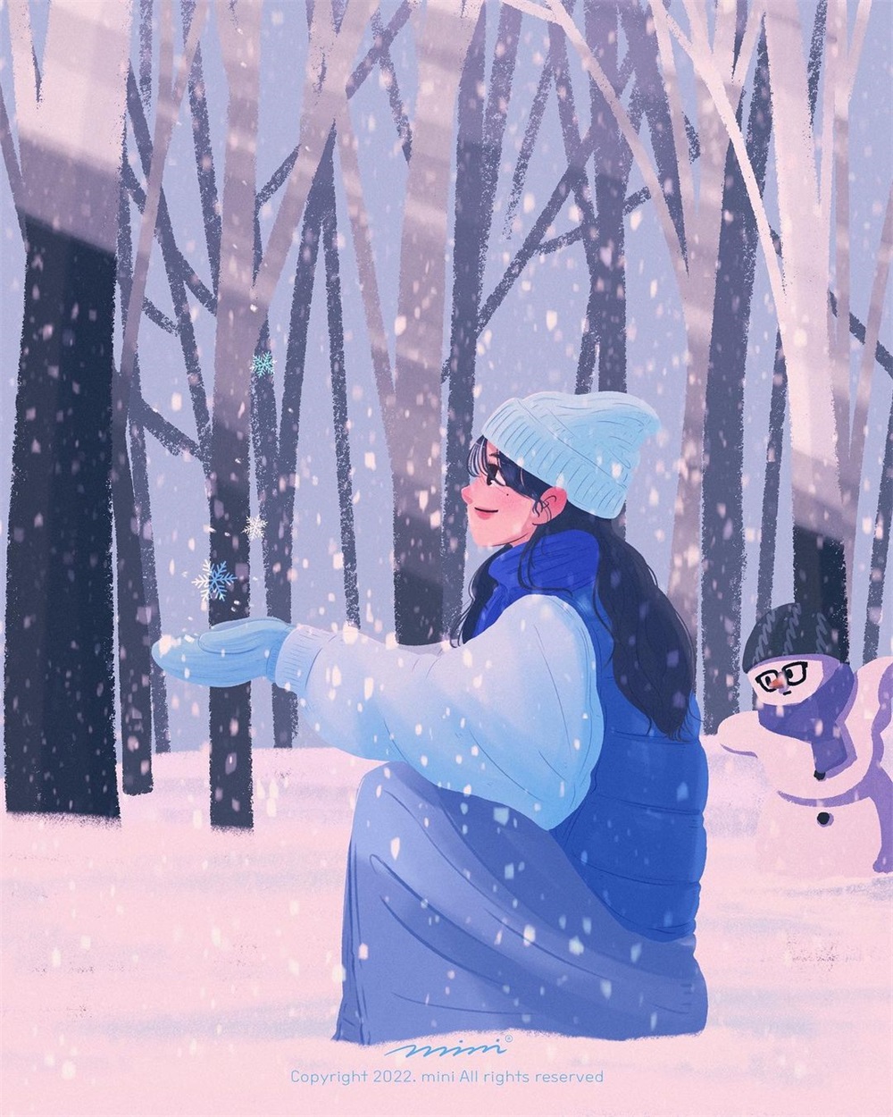 12 款冬季雪中场景人物插画！