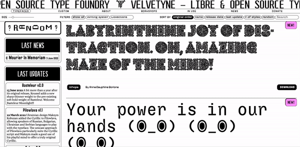 设计神器Velvetyne！内容全面风格独特的免费字体资源网站！