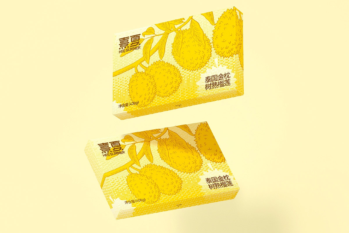 明亮黄色！生鲜榴莲包装设计