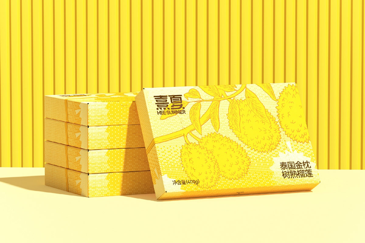 明亮黄色！生鲜榴莲包装设计