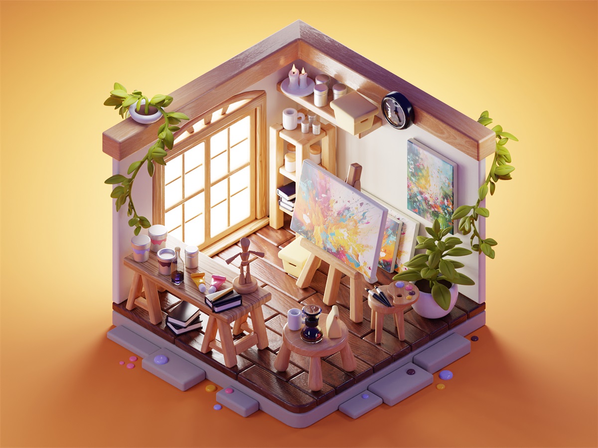 色彩氛围！12张3D小房子插画作品欣赏